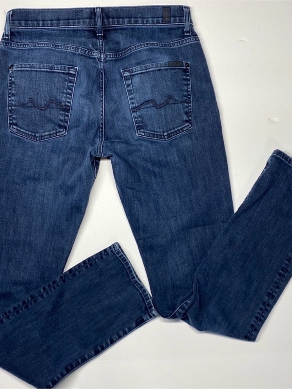 7 For All Mankind Straight Jeans in Medium Blue Wash